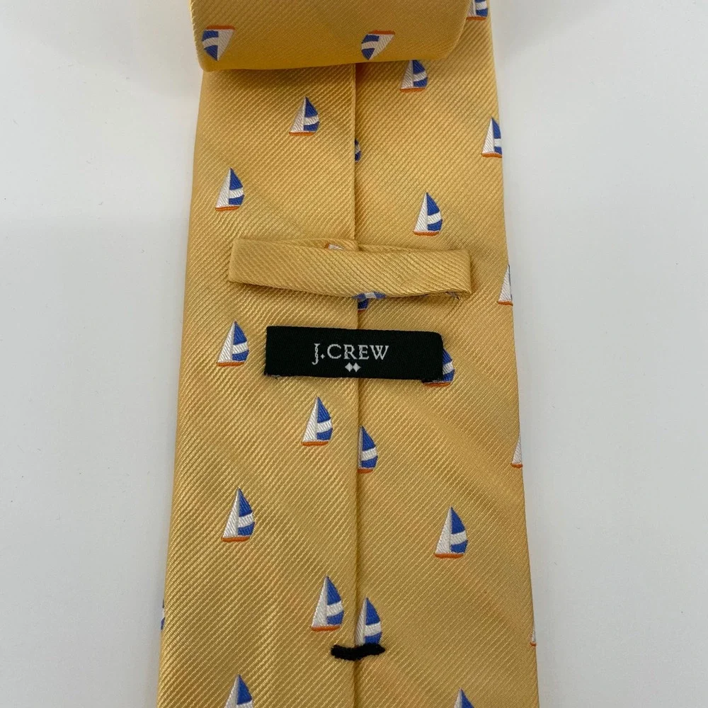 J.Crew Men's Yellow Silk Sailboat Nautical Preppy Necktie Tie